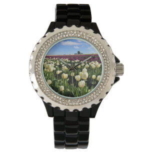Montre White & Purple Tulip Field with Hot Air Balloon