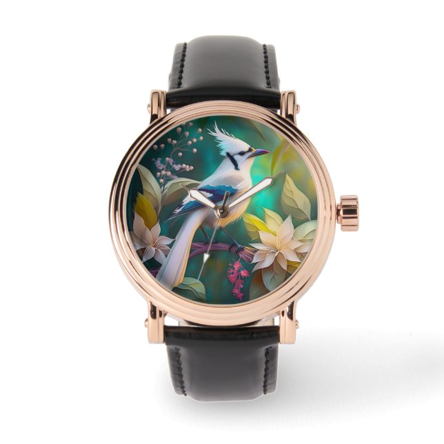 Montre White Tufé Turquoise Wing Jay Imaginaire Bird (Recto)