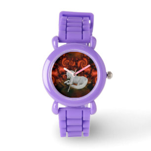 Montre White Unicorn Red Fractals Animal Art
