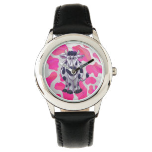 Montre Wild Me Vache rose et blanc