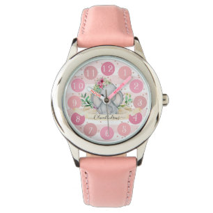 Montre Wild One - Baby Elephant et fleurs mignonnes
