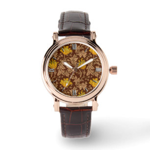 Montre William Morris Anemone, or Brown et moutarde