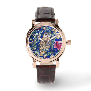 Montre William Morris Owl Tapestry, Beige et Cobalt Blue
