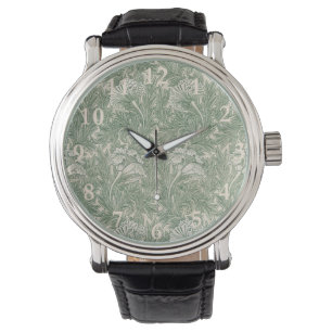Montre William Morris tulip fond textile vert
