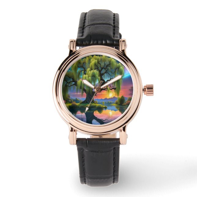Montre Willow tree under Pleine lune N Starry ciel Sunset (Recto)