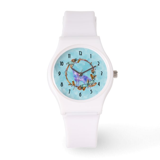 Montre Wolf aquarelle debout dans une couronne de style b (Recto)