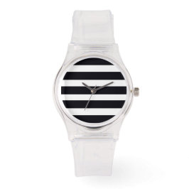 Montre Womens Moderne tendance Noir et Blanc rayé Chic