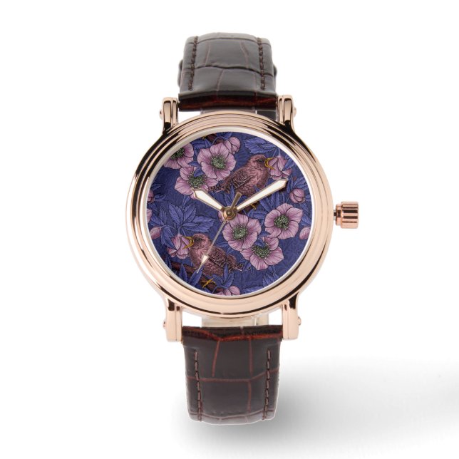 Montre Wren et hellebore, violet et rose (Recto)