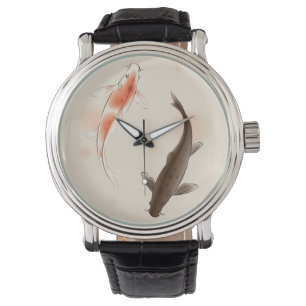Montre Yin Yang Koi pêche dans la peinture orientale de
