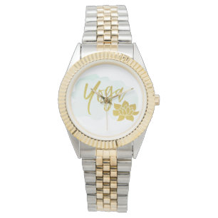 Montre *~* Yoga d'or Lotus Aquarelle Turquoise