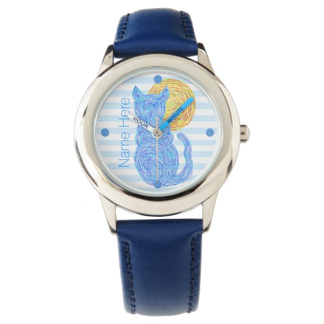 Montre Z Blue Cat Et L'Amoureux des chats Lune Personnali (devant)