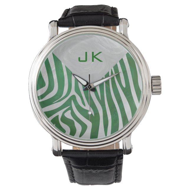 Montre Zebra Monogramme Vert et Blanc Impression (devant)