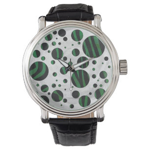 Montre Zebra noir et vert Polka point