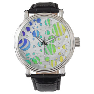 Montre Zebra Polka Dot Arc-en-ciel et impression blanche