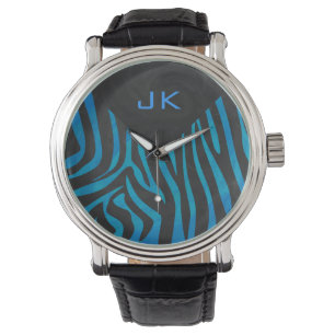 Montre Zèbre noir et bleu avec Monogramme