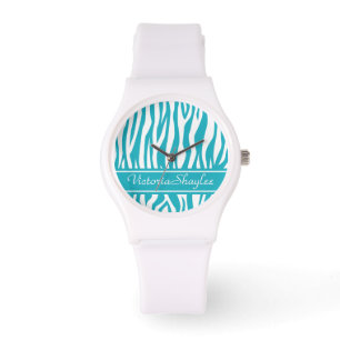 Montre Zèbre turquoise Imprimer avec texte personnalisé
