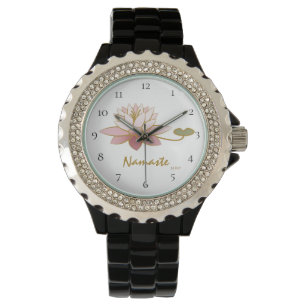 Montre *~* Zen Namaste Pink Lotus Flower Spirituel Black