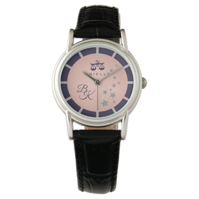 Montre Zodiac Libra Elégant Rosé Bleu foncé Monogramme (devant)