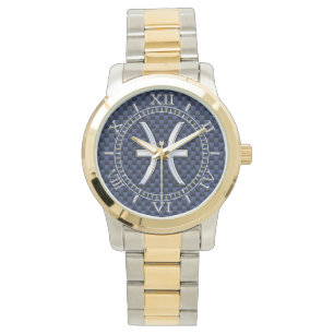 Montre Zodiaque de Poissons sur le cadran bleu