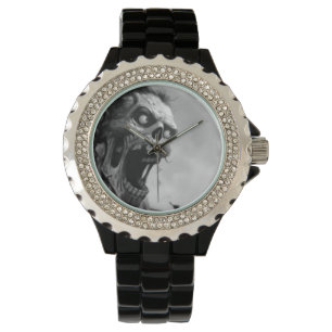 Montre zombie hurlant noir et blanc