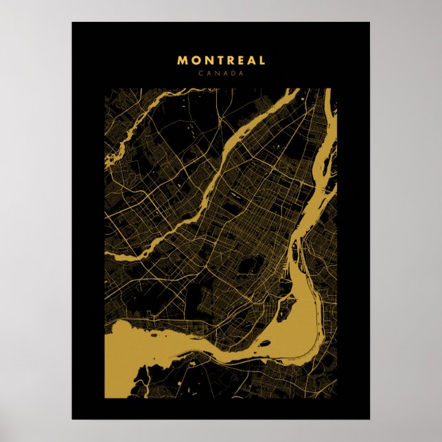 Montreal - Canada Dark Gold City Map Poster (Vorne)