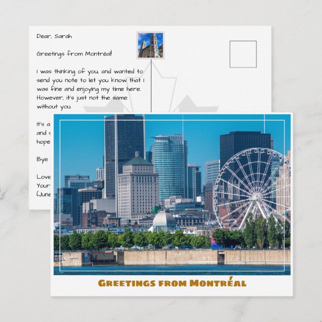 Montréal Canada Port & Skyline Modern Postkarte (Vorne/Hinten)