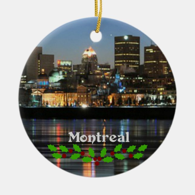 Montrealer Skyline mit grüner und roter Heiliglini Keramik Ornament (Vorne)