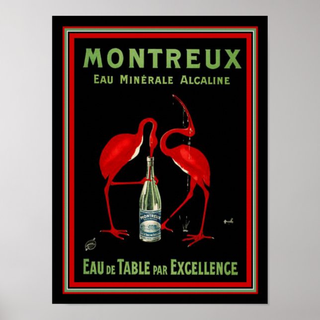 Montreaux French Art Deco Mineral Water Ad 12 x 16 Poster (Vorne)