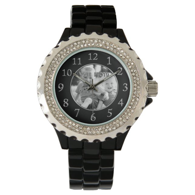 Montres à visage noir pour femmes VOTRE PHOTO (devant)
