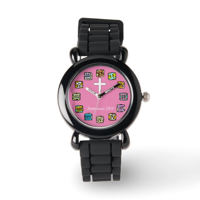 Montres chrétiennes pour enfants - Argent et Rose (Recto)