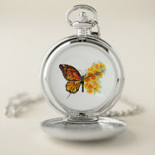Montres De Poche Flower Butterfly with Yellow California Poppy