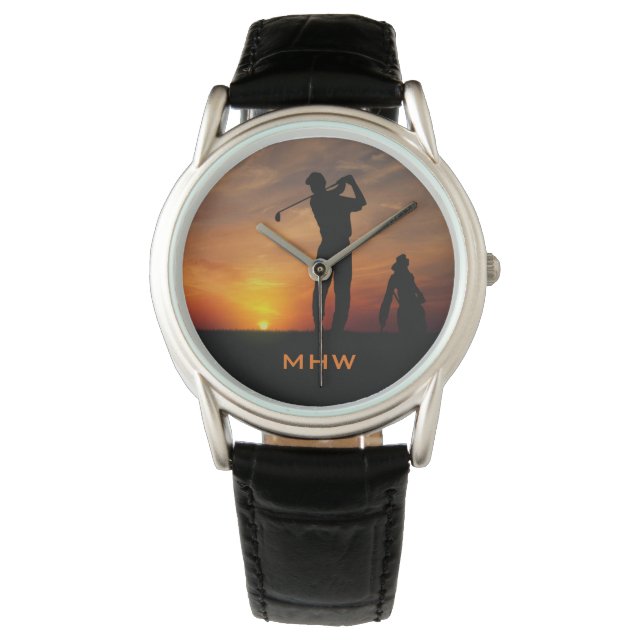Montres monogrammes personnalisées Golfer Sunset (devant)