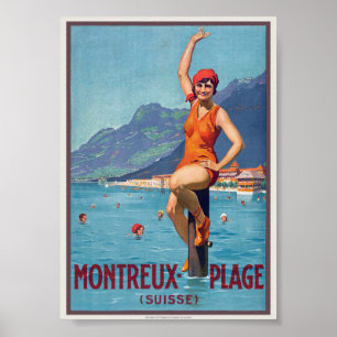 Montreux Plage Suisse Vintage Poster ca. 1920