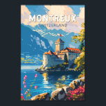 Montreux Schweiz Reisen Vintag Poster<br><div class="desc">Montreux Retrovektor-Reisedesign. Montreux ist ein traditionsreicher Ferienort am Genfersee. Zwischen steilen Hügeln und dem Seeufer gelegen.</div>