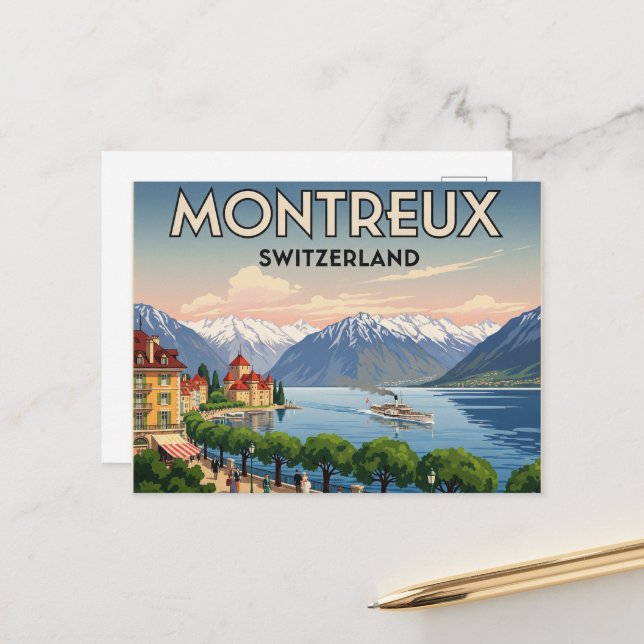 Montreux Schweiz Reisen Vintag Postkarte (Vorderseite/Rückseite Beispiel)