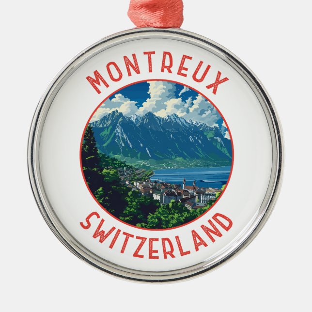 Montreux Schweiz Réro Distressed Circle Ornament Aus Metall (Vorne)