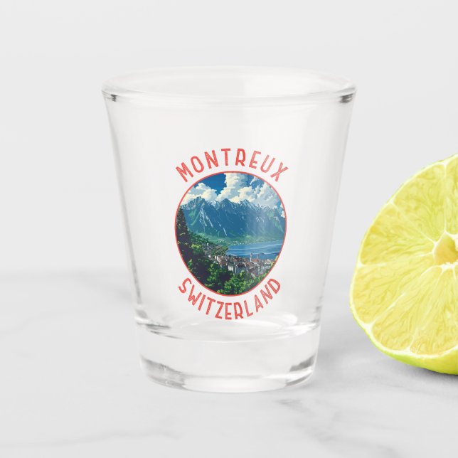 Montreux Schweiz Réro Distressed Circle Schnapsglas (Vorderseite)