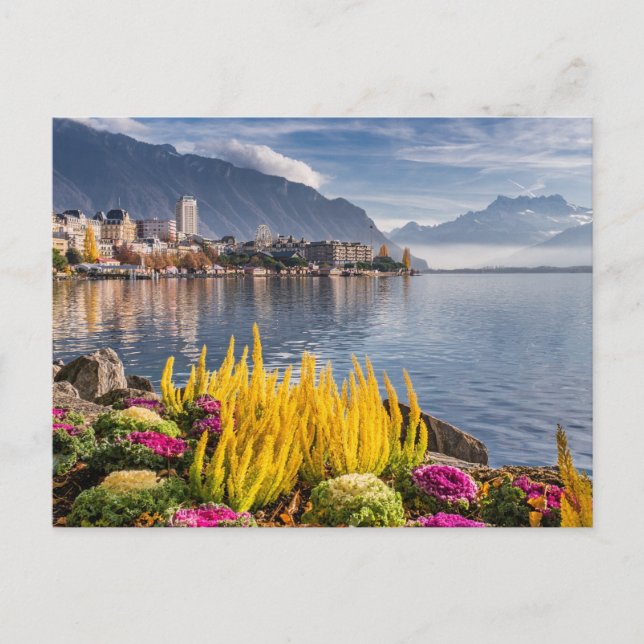 Montreux, Schweiz, Schöne Aussicht auf den Genfers Postkarte (Vorderseite)
