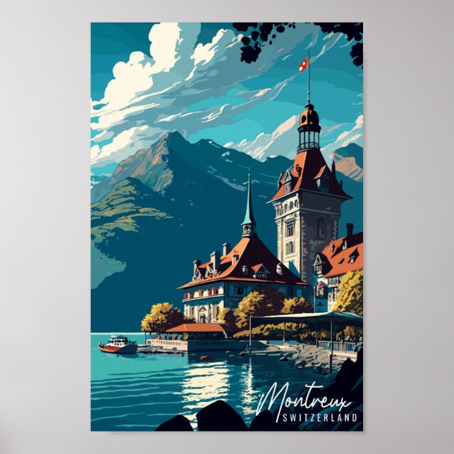 Montreux Schweiz Vintage Illustration Poster (Vorne)