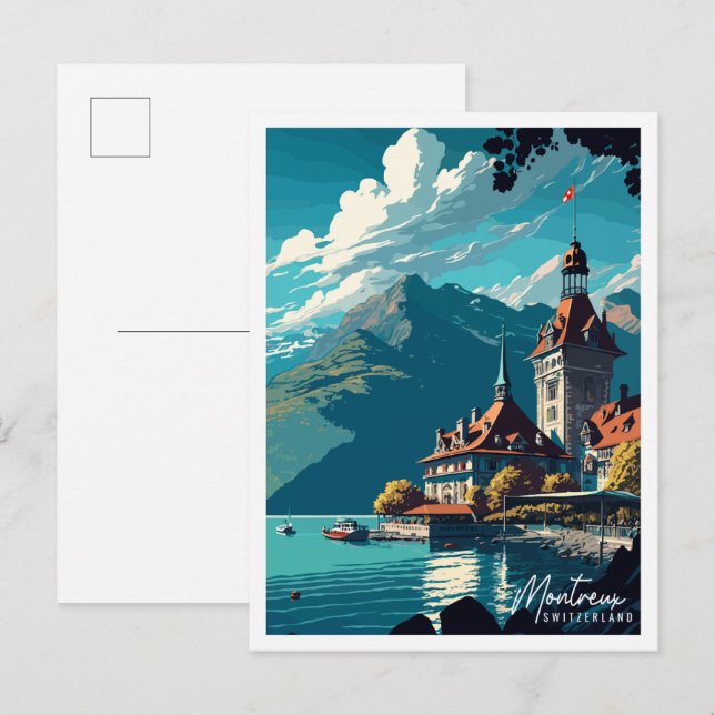Montreux Schweiz Vintage Illustration Postkarte (Vorne/Hinten)
