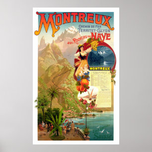 Montreux, Schweiz, Vintage Reise Poster