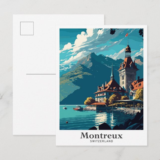 Montreux Schweiz Vintage Travel Illustration Postkarte (Vorne/Hinten)