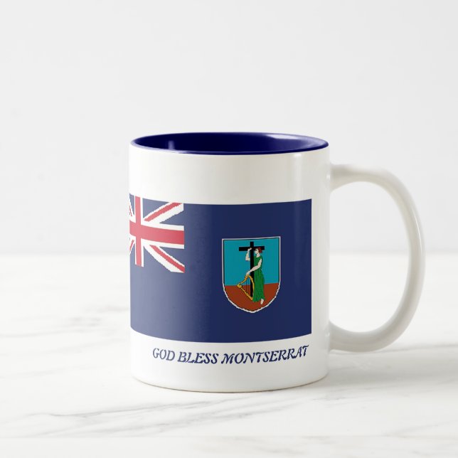 MONTSERRAT FLAG-Schrift, nach Maß weiß Zweifarbige Tasse (Rechts)