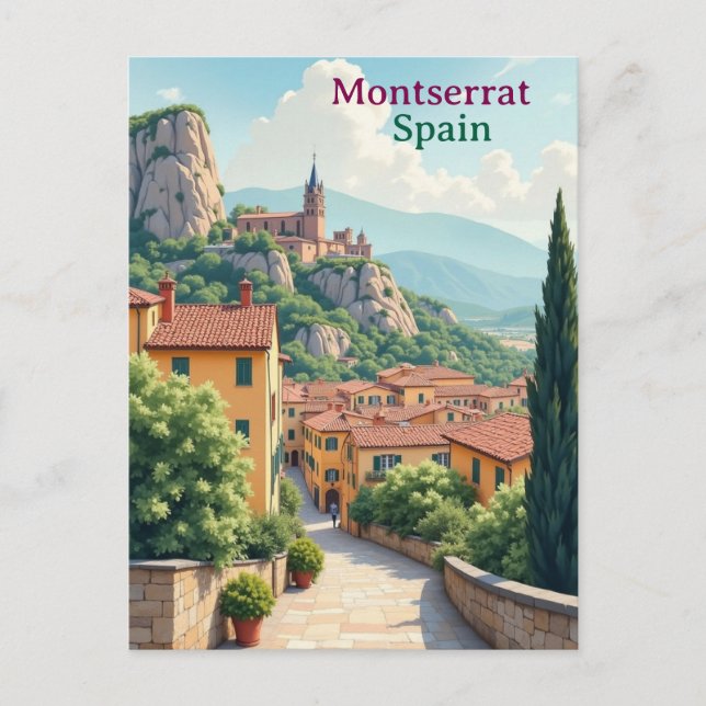Montserrat Spain Art vintage travel illustration Postkarte (Vorderseite)