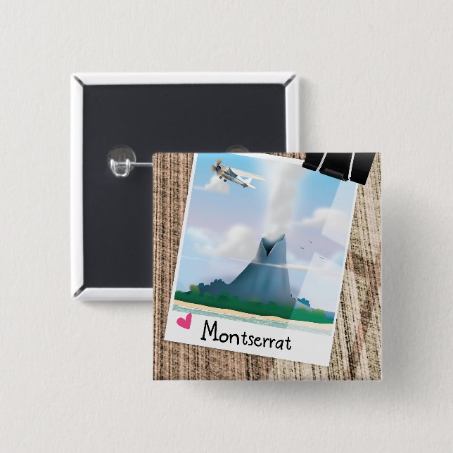 Montserrat Volcano Urlaub Poster. Button (Vorne & Hinten)