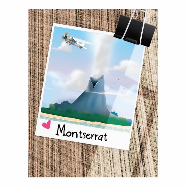 Montserrat Volcano Urlaub Poster. Freistehende Fotoskulptur (Vorne)