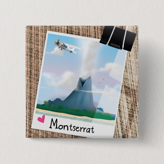 Montserrat Vulkan Urlaubsposter. Button (Vorderseite)