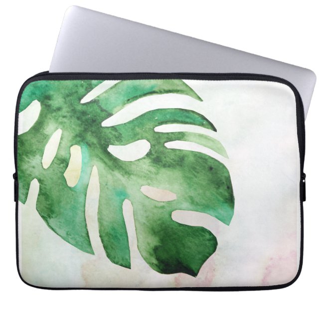 Montstera Leaf Watercolor Laptopschutzhülle (Vorderseite)