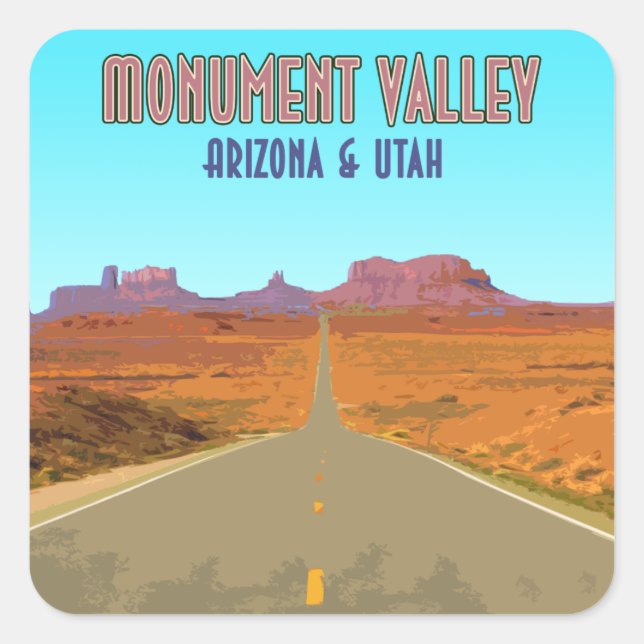 Monument Tal Arizona Utah Vintag Quadratischer Aufkleber (Vorderseite)