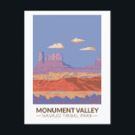 Monument Valley Navajo Tribal Park Vintag Postkarte<br><div class="desc">Monument Valley,  eine Wüstenregion mit rotem Sand an der Grenze zwischen Arizona und Utah,  ist bekannt für die mächtigen Sandsteinbäume des Monument Valley Navajo Tribal Park.</div>